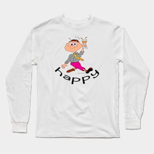 Cheers to Comfort:  Happy Animated Character Long Sleeve T-Shirt